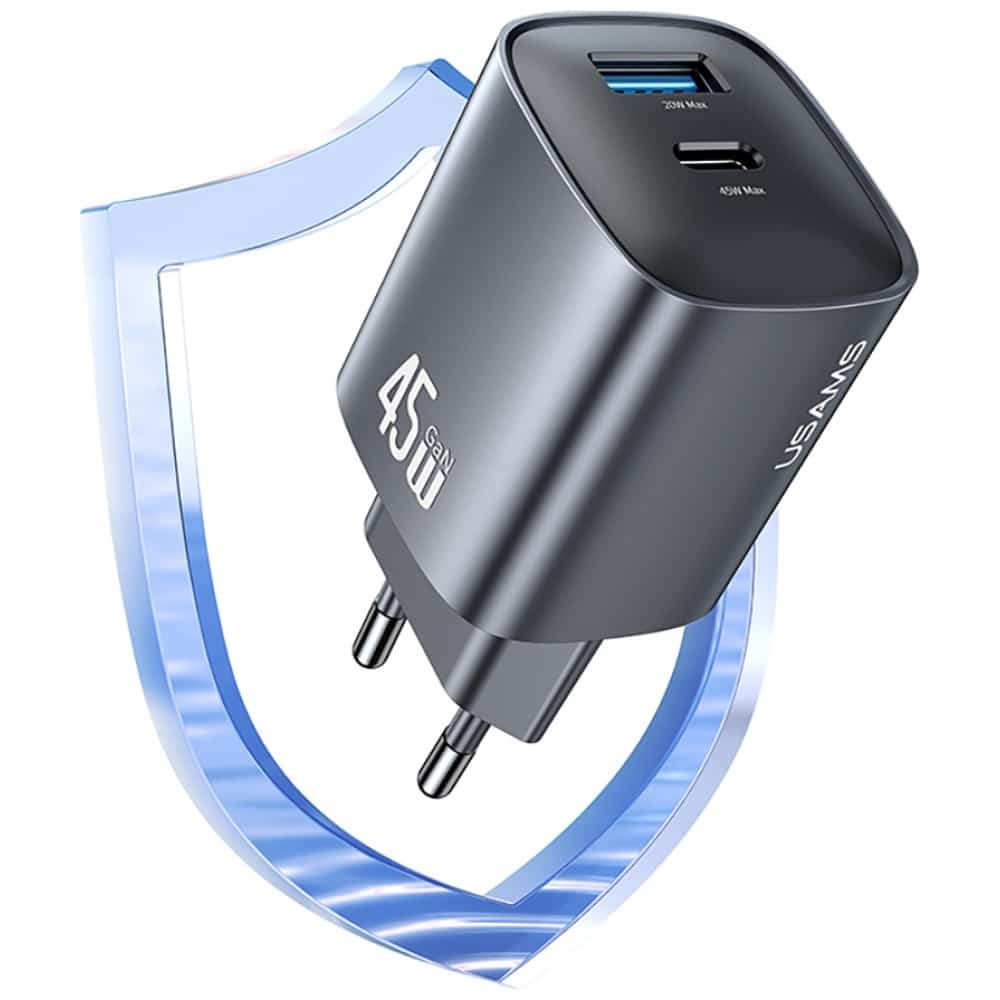 Wall Charger Usams Cc290 T66 45w Gan 1xusb-A 1xusb-C Silver - Image 10