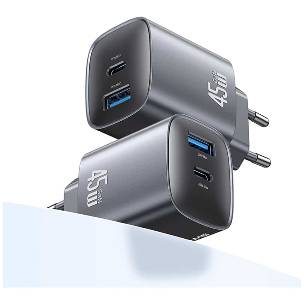 Wall Charger Usams Cc290 T66 45w Gan 1xusb-A 1xusb-C Silver - Image 3