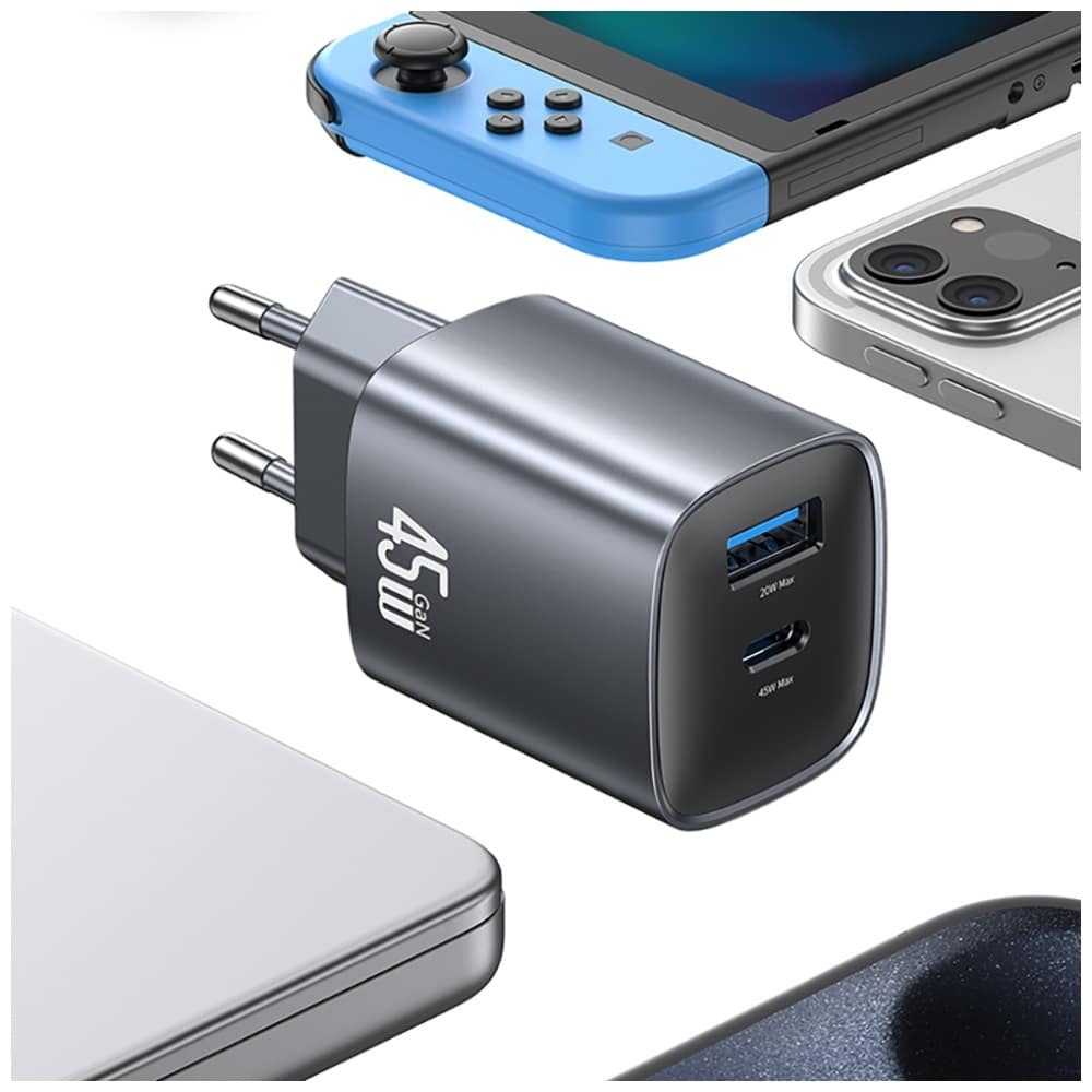 Wall Charger Usams Cc290 T66 45w Gan 1xusb-A 1xusb-C Silver - Image 4