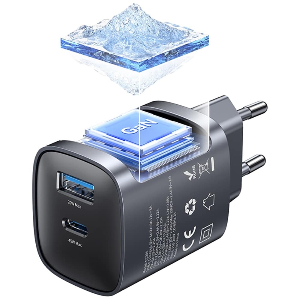 Wall Charger Usams Cc290 T66 45w Gan 1xusb-A 1xusb-C Silver - Image 5