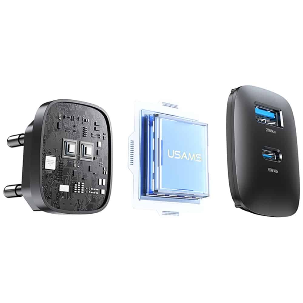 Wall Charger Usams Cc290 T66 45w Gan 1xusb-A 1xusb-C Silver - Image 6