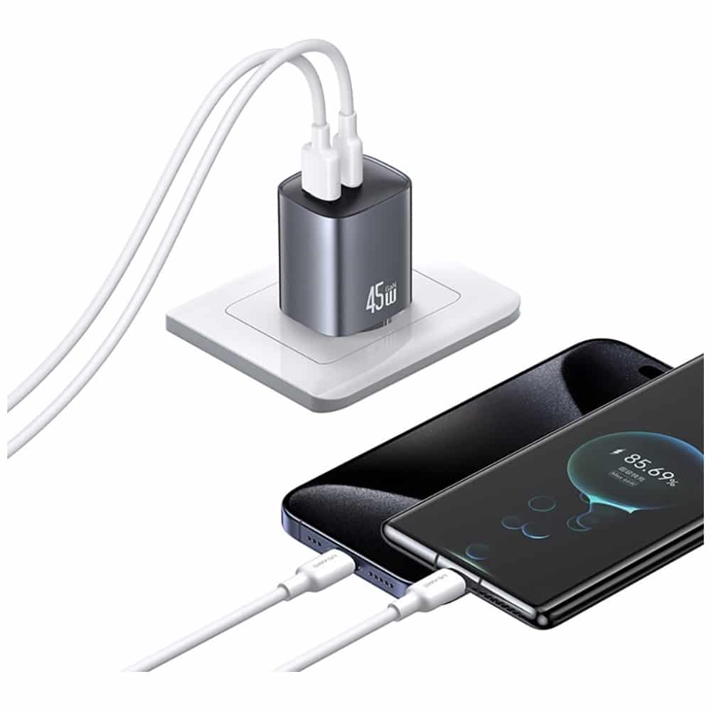 Wall Charger Usams Cc290 T66 45w Gan 1xusb-A 1xusb-C Silver - Image 7