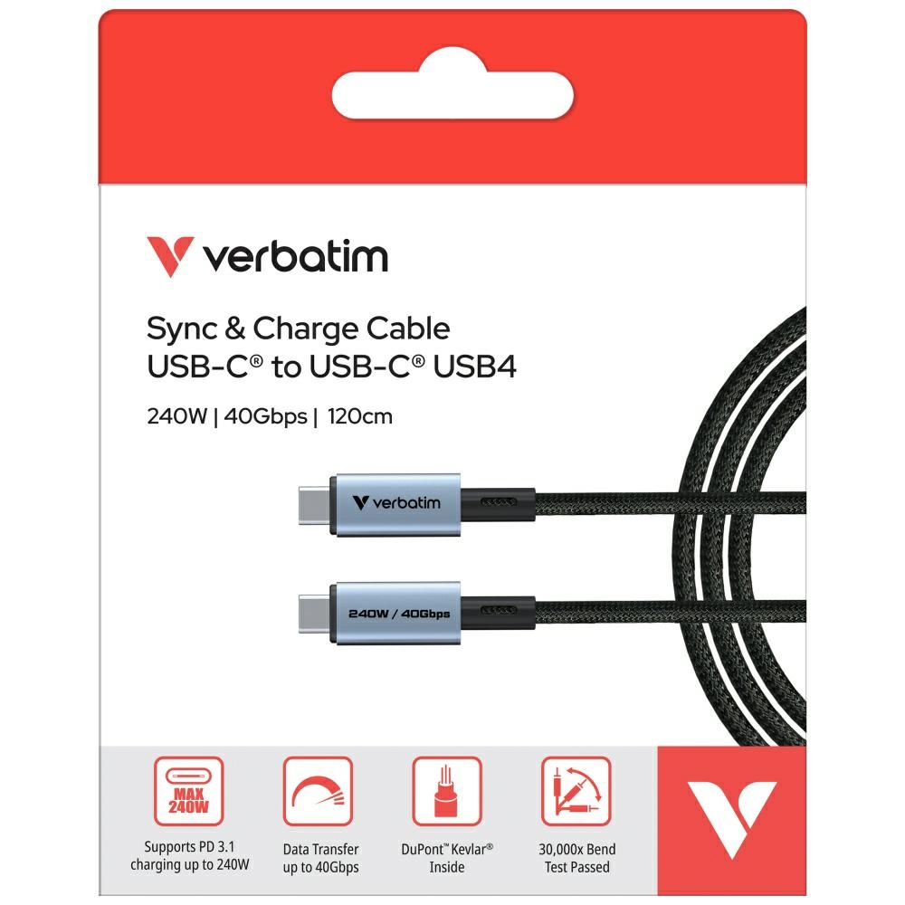Καλώδιο Verbatim Sync & Charge USB-C To USB-C 240w 40gb/s 120cm Black 31847 - Image 6