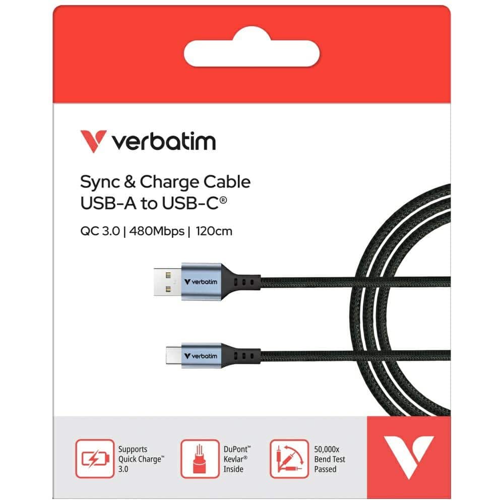 Καλώδιο Verbatim Sync & Charge USB-A To USB-C Qc 120cm Black 31843 - Image 5