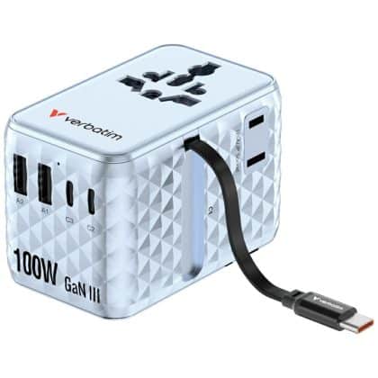 Verbatim Ταξιδιωτικός Αντάπτορας Eu/uk/us Gan Με 2xusb-C, 2xusb-A Και 1xusb-C Pd 100w Σε Μπλε Χρώμα 30192