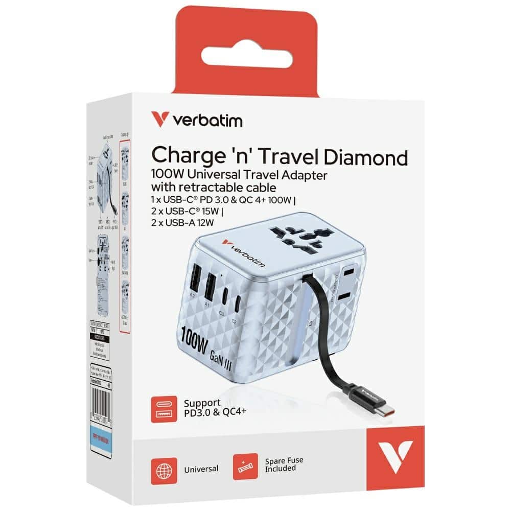 Verbatim Ταξιδιωτικός Αντάπτορας Eu/uk/us Gan Με 2xusb-C, 2xusb-A Και 1xusb-C Pd 100w Σε Μπλε Χρώμα 30192 - Image 7