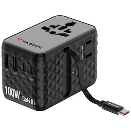 Verbatim Αντάπτορας Ταξιδίου Eu/uk/us Gan Με 2xusb-C/2xusb-A/1xusb-C Pd 100w Μαύρος 30191