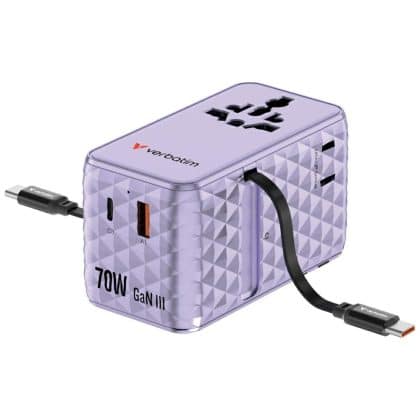 Φορτιστής Ταξιδιού Verbatim Eu/uk/us Gan 1xusb-C/1xusb-A/2xusb-C Pd 70w Μωβ 30188