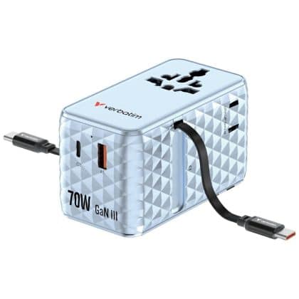 Φορτιστής Ταξιδίου Verbatim Eu/uk/us Gan 1xusb-C/1xusb-A/2xusb-C Pd 70w Μπλε 30187
