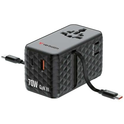 Verbatim Ταξιδιωτικός Αντάπτορας Eu/uk/us Gan 1xusb-C/1xusb-A/2xusb-C Pd 70w Μαύρος 30186