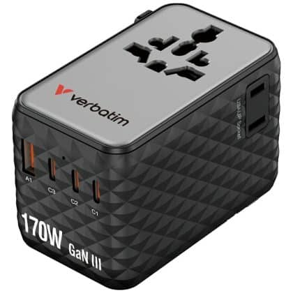 Verbatim Αντάπτορας Ταξιδίου Eu/uk/us Gan 2xusb-A/3xusb-C Pd 170w Μαύρος 30190
