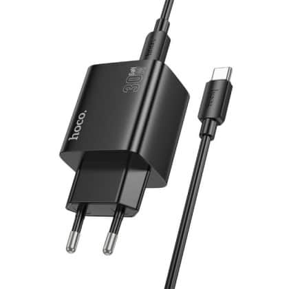 Wall Charger Hoco N56, 30w, 3a, 2 X USB-A - 2 X USB-C, With USB-C Καλώδιο, Black