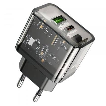 Wall Charger Hoco N34, 20w, 3a, 1 X USB-A - 1 X USB-C, Transparent