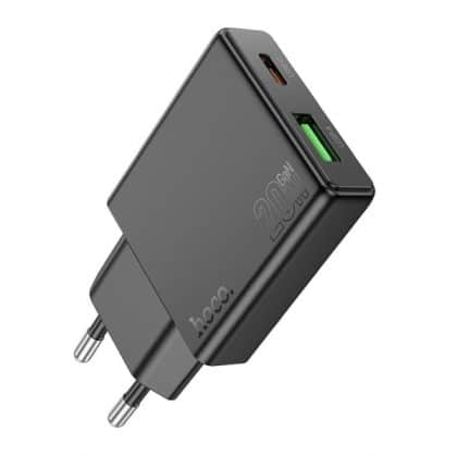 Wall Charger Hoco N38, 20w, 3a, 1 X USB-A - 1 X USB-C, Black