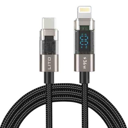Lito - Data Καλώδιο (ld09cl) - Lightning To Type-C, 36w High Speed Charging, Led Display, 1.2m - Black