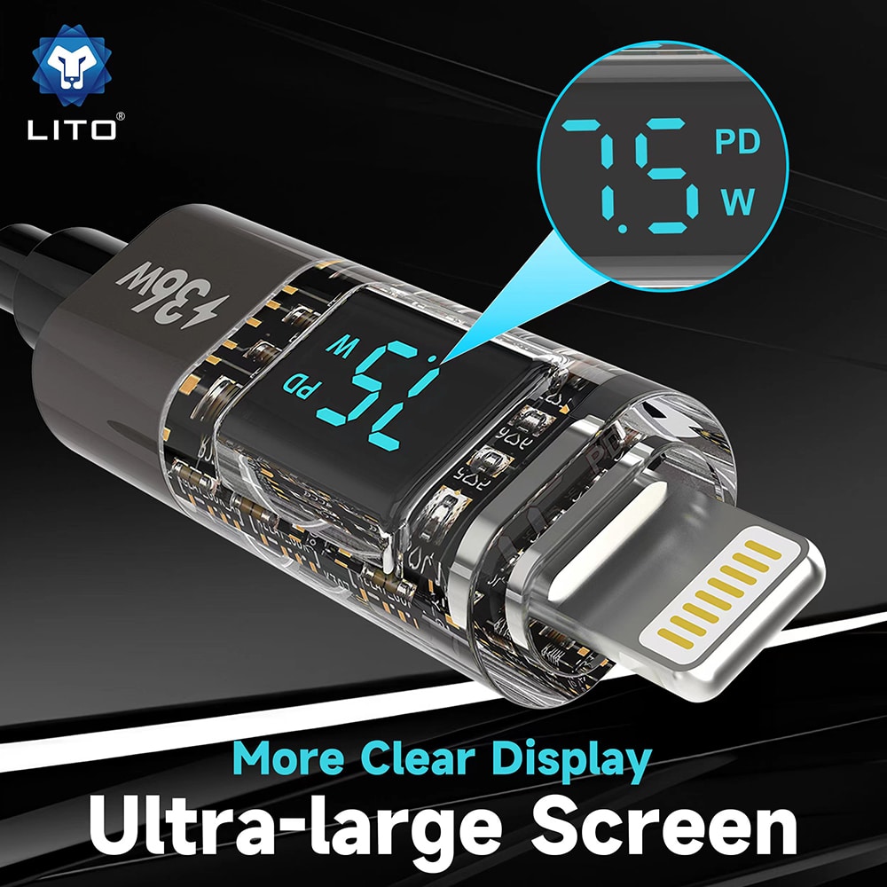 Lito - Data Καλώδιο (ld09cl) - Lightning To Type-C, 36w High Speed Charging, Led Display, 1.2m - Black - Image 3