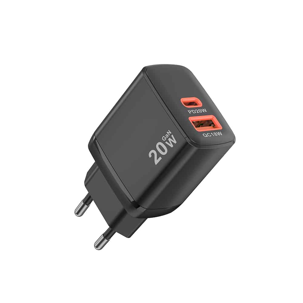 Techsuit - Φορτιστής Τοίχου Duonix 20w (ch2) - Type-C, USB, Διπλός Φορτιστής Ταξιδιού 20w - Μαύρος - Image 3