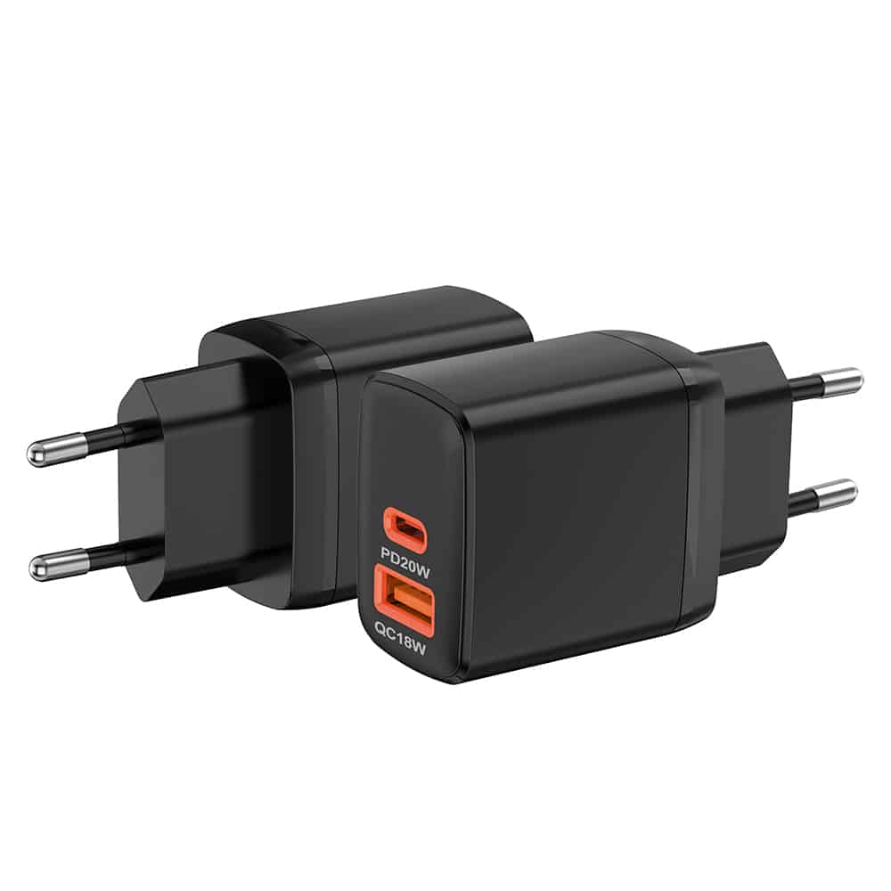 Techsuit - Φορτιστής Τοίχου Duonix 20w (ch2) - Type-C, USB, Διπλός Φορτιστής Ταξιδιού 20w - Μαύρος - Image 4
