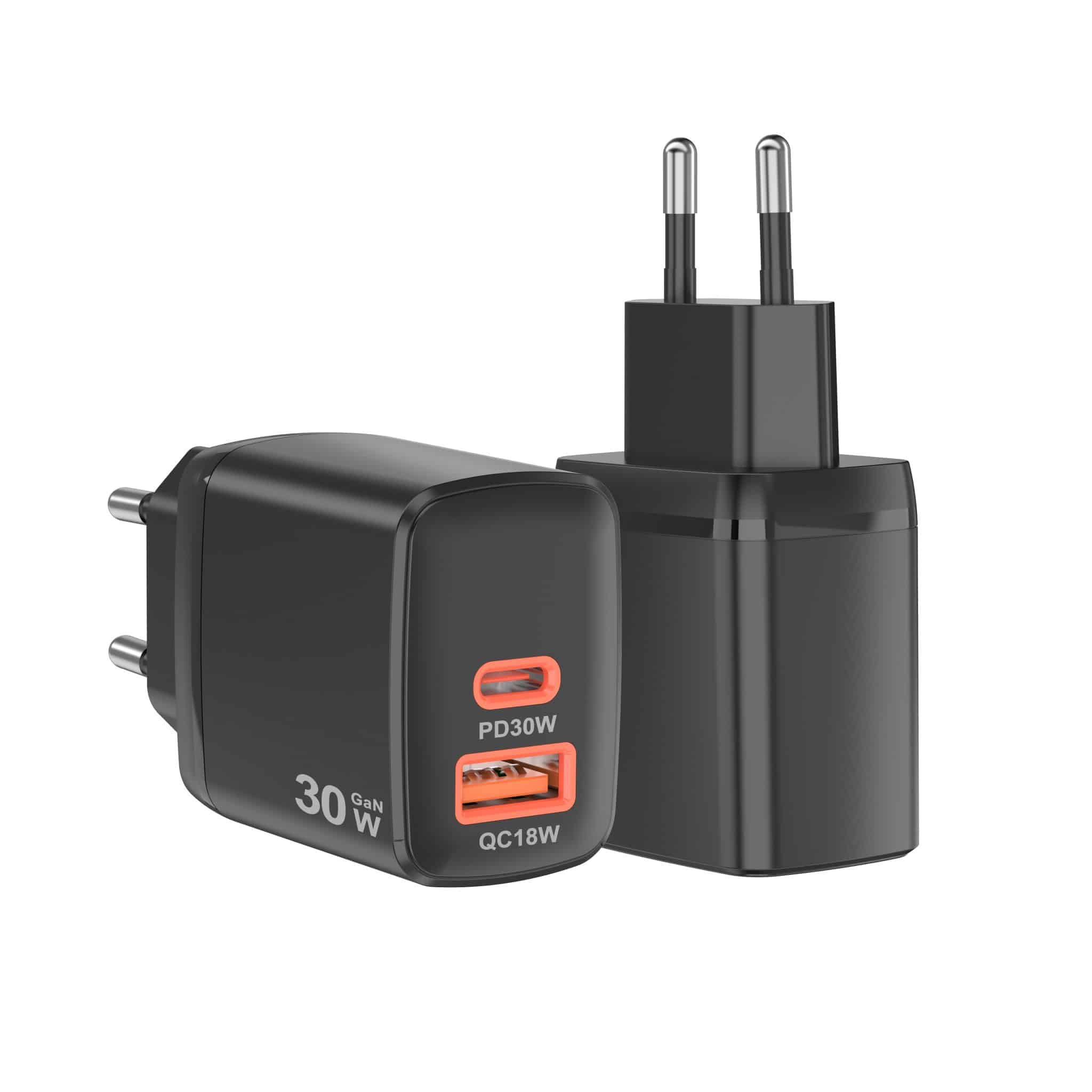 Φορτιστής Τοίχου Techsuit Duonix 30w (ch1) - Type-C, USB, Διπλός Φορτιστής Ταξιδίου 30w - Μαύρος - Image 2