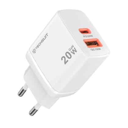Φορτιστής Τοίχου Techsuit Duonix 20w (ch2) - Type-C, USB, Διπλός Φορτιστής Ταξιδίου - Λευκός