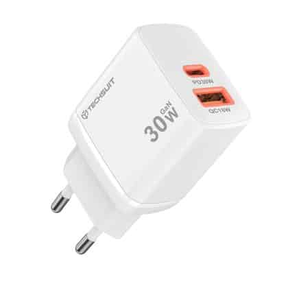 Φορτιστής Τοίχου Techsuit Duonix 30w (ch1) - Type-C, USB, Διπλός Φορτιστής Ταξιδιού 30w - Λευκός