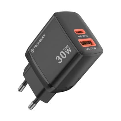 Φορτιστής Τοίχου Techsuit Duonix 30w (ch1) - Type-C, USB, Διπλός Φορτιστής Ταξιδίου 30w - Μαύρος
