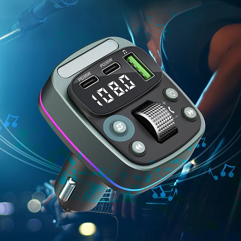 Techsuit - Fm Modulator Echodrive (mfm3) - Διπλή Pd35w, Bluetooth V5.4, U-Disk Για Μουσική, Ρύθμιση Μπάσου - Μαύρο - Image 7