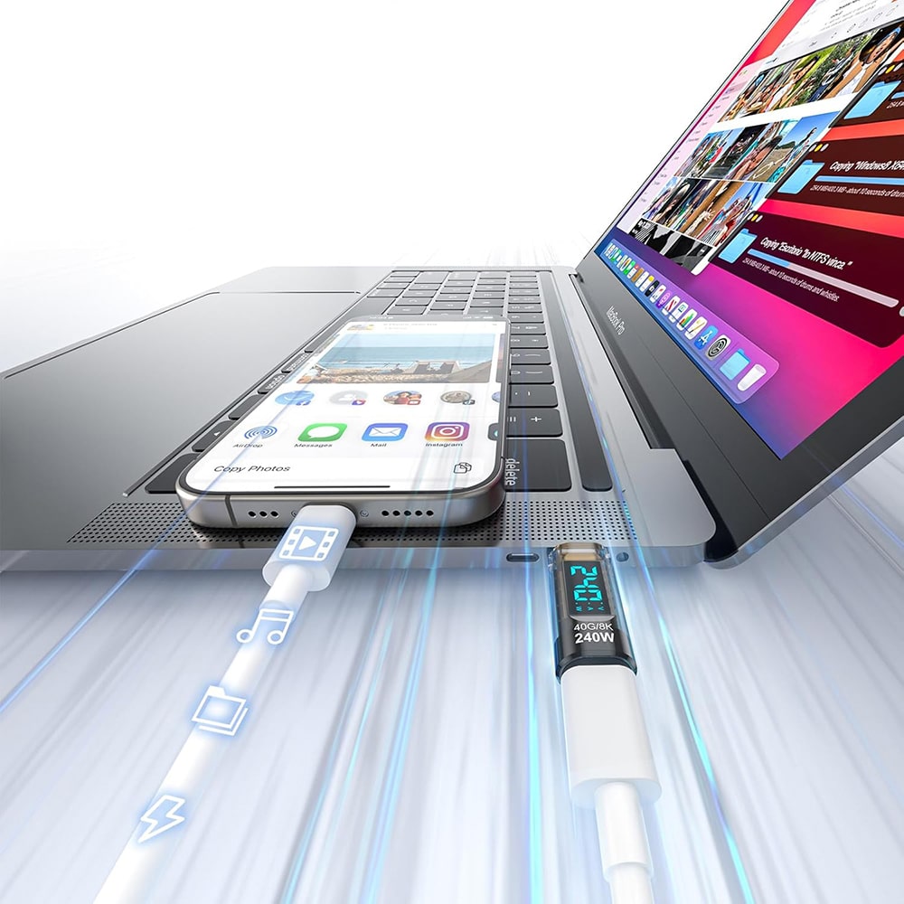 Techsuit - Αντάπτορας Databoost (a23) - USB-C, Ψηφιακή Ενδειξη Led, 40gbps, 8k@60hz, Pd240w - Γκρι - Image 4