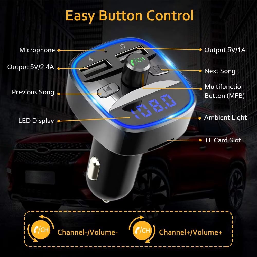 Techsuit - Ρυθμιστής Fm Jamlink (mfm2) - Διπλή USB, Sd Κάρτα, Φωτισμός Με Μπλε Ατμοσφαιρικό Φως, Υπερ-Συμπαγής Σχεδίαση, Bluetooth - Μαύρος - Image 7