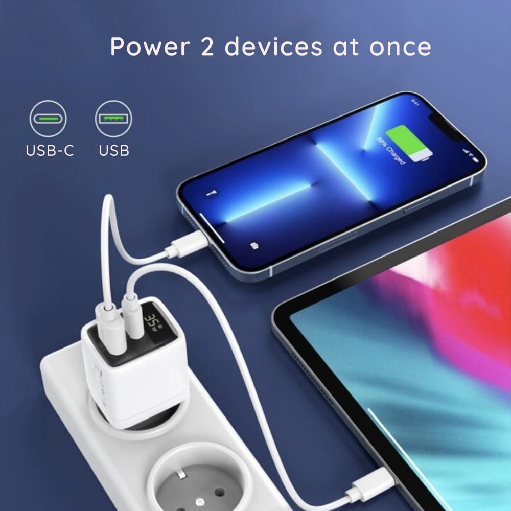 Techsuit - Φορτιστής Τοίχου Ledchargx (ch3) - Type-C, USB, Τεχνολογία Gan, Γρήγορη Φόρτιση, Οθόνη Led, Pd35w - Μαύρος - Image 3