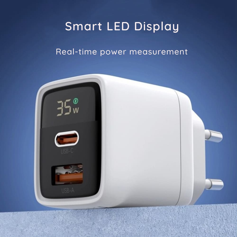 Techsuit - Φορτιστής Τοίχου Ledchargx (ch3) - Type-C, USB, Τεχνολογία Gan, Γρήγορη Φόρτιση, Οθόνη Led, Pd35w - Μαύρος - Image 4