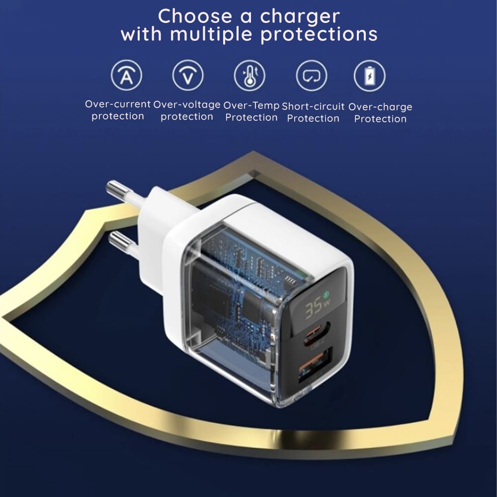 Techsuit - Φορτιστής Τοίχου Ledchargx (ch3) - Type-C, USB, Τεχνολογία Gan, Γρήγορη Φόρτιση, Οθόνη Led, Pd35w - Μαύρος - Image 5