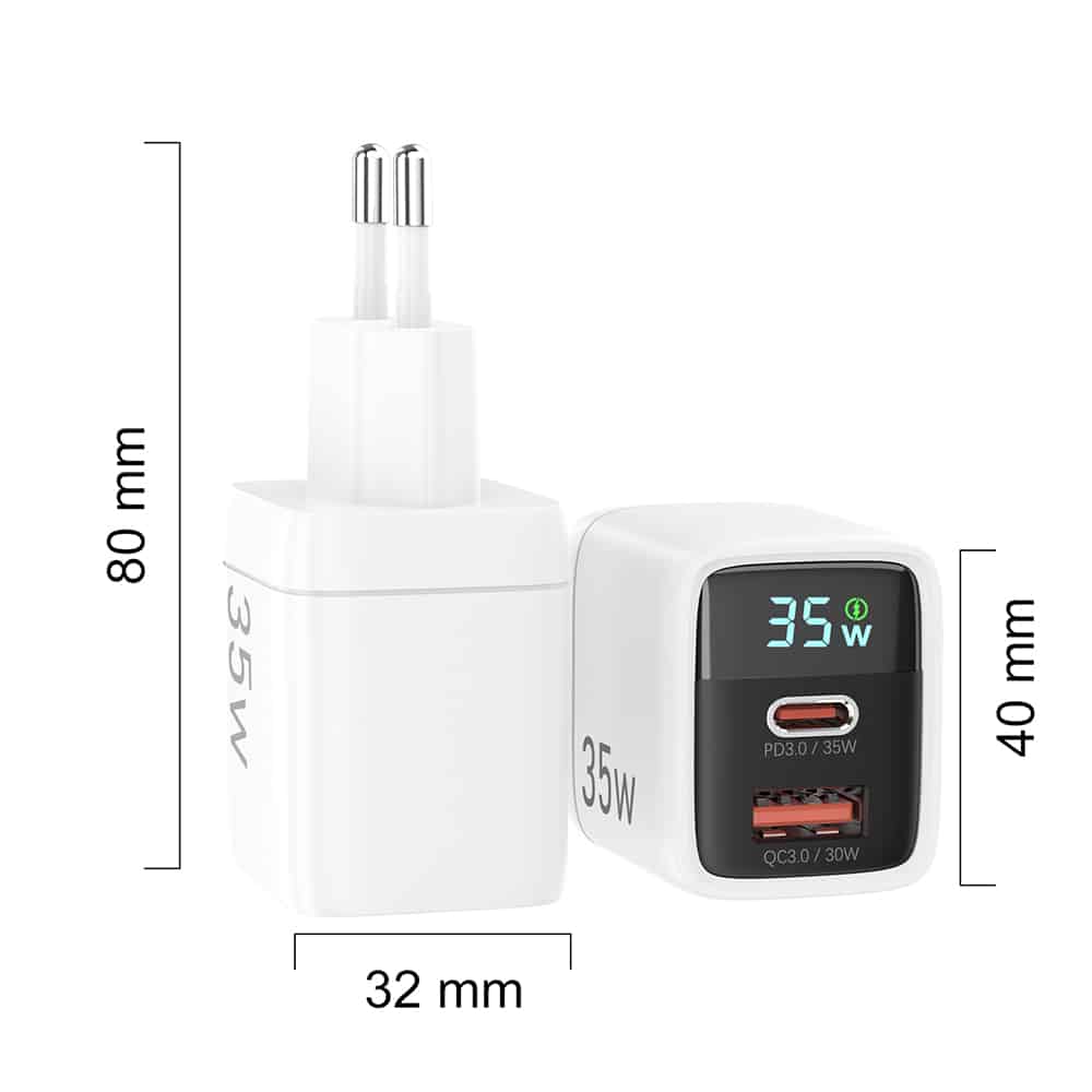 Techsuit - Φορτιστής Τοίχου Ledchargx (ch3) - Type-C, USB, Τεχνολογία Gan, Γρήγορη Φόρτιση, Οθόνη Led, Pd35w - Μαύρος - Image 6