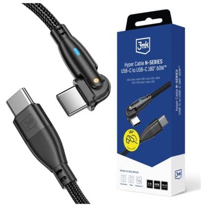 Καλώδιο 3mk Hyper Καλώδιο N-Series USB-C Σε USB-C 2m 20v/3a 60w Περιστροφικό Μαύρο