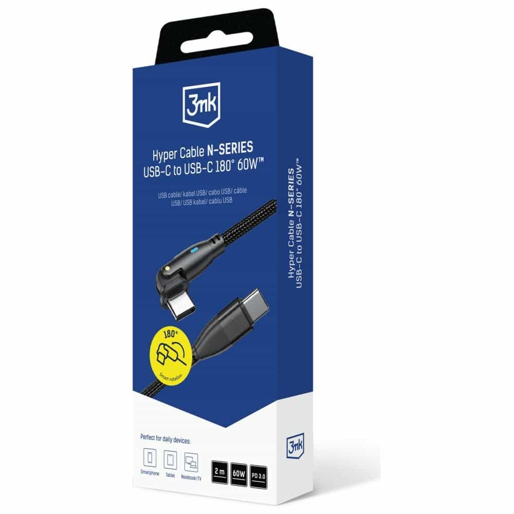 Καλώδιο 3mk Hyper Καλώδιο N-Series USB-C Σε USB-C 2m 20v/3a 60w Περιστροφικό Μαύρο - Image 6