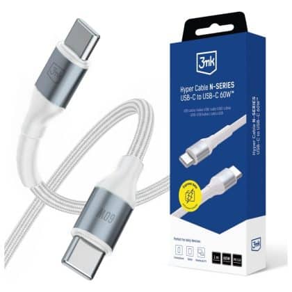 Καλώδιο 3mk Hyper Καλώδιο N-Series USB-C Σε USB-C 1μ 20v/3a 60w Λευκό