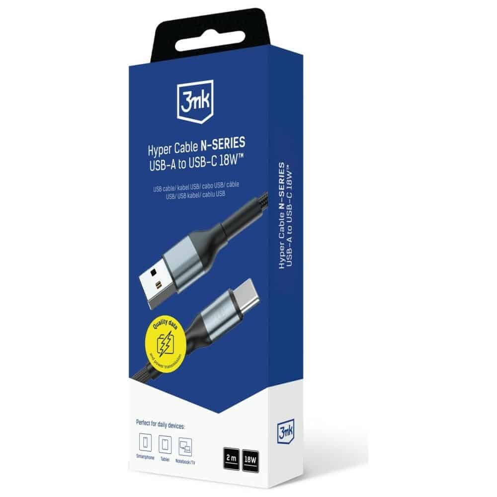 Καλώδιο 3mk Hyper Καλώδιο N-Series USB-A Σε USB-C 2μ 9v/2a 18w Μαύρο - Image 8