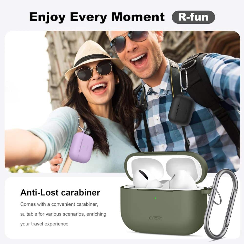 Θήκη Σιλικόνης Tech-Protect Με Κλιπ Για Apple Airpods Pro 3 - Ελιά - Image 7