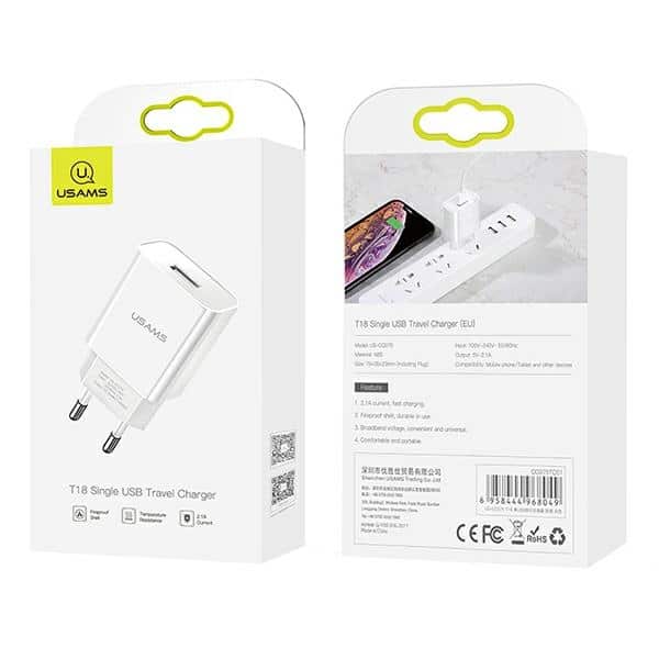Usams Φορτιστής Τοίχου 1xusb T18 2.1a (μόνο Κεφαλή) Λευκός - Γρήγορη Φόρτιση Cc075tc01 - Image 9