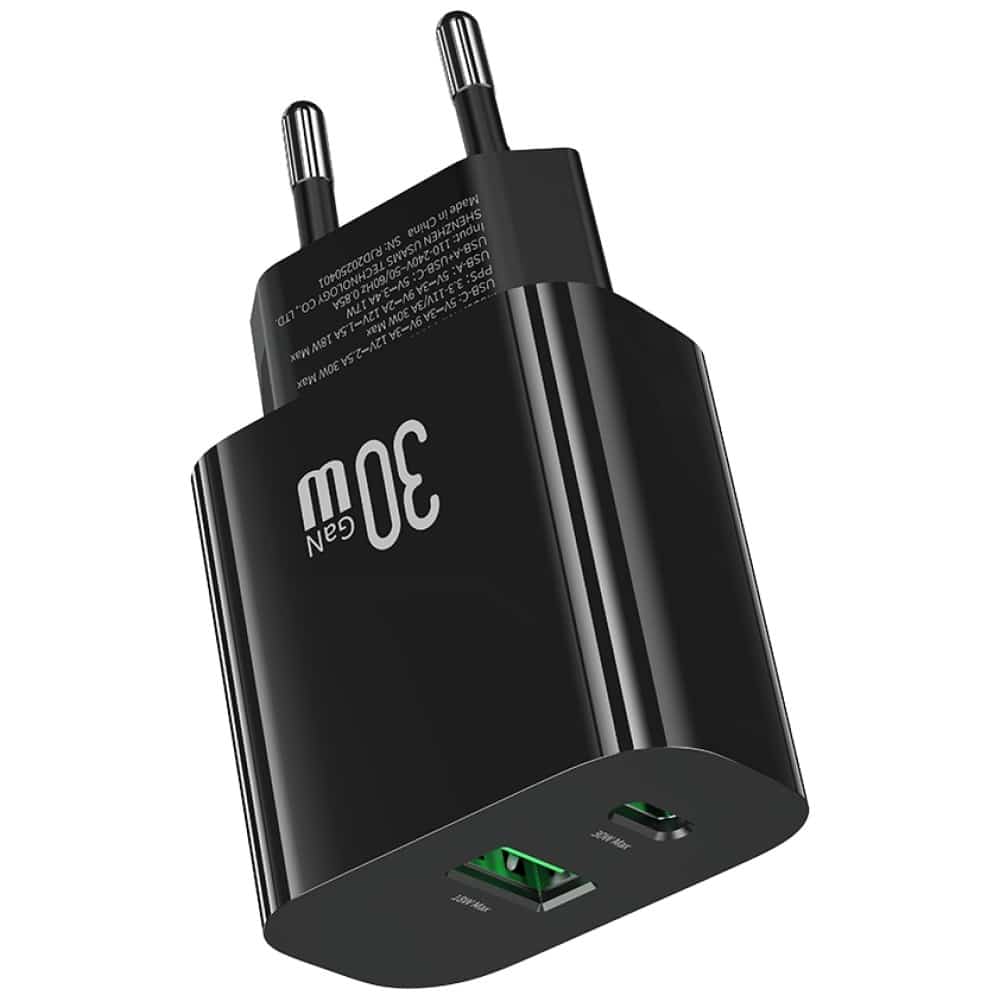 Φορτιστής Τοίχου Usams Cc316 T65 30w Με 1xusb-C Και 1xusb-A Γρήγορης Φόρτισης Μαύρος - Image 2