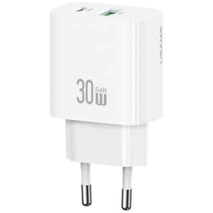 Φορτιστής Τοίχου Usams Cc316 T65 30w 1xusb-C 1xusb-A Γρήγορης Φόρτισης Λευκός