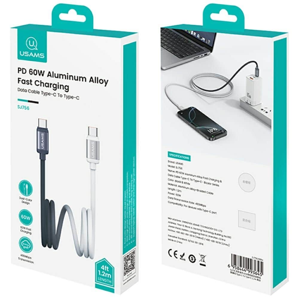 Καλώδιο Usams Bicolor Series Sj756 Pd 60w USB-C/usb-C 1.2μ Μαύρο Και Λευκό - Image 8
