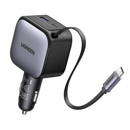 Car Charger Ugreen Ec602, 60w, 3a, 1 X USB-A - 1 X USB-C, With USB-C Καλώδιο, Grey