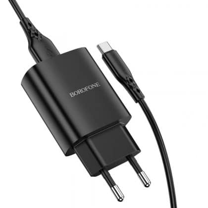 Wall Charger Borofone Bn1, 10w, 2.1a, 1 X USB-A, With USB-C Καλώδιο, Black