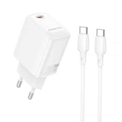Wall Charger Borofone Bn26 Fuente, 20w, 3a, 1 X USB-C, With USB-C Καλώδιο, White