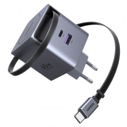 Wall Charger Ugreen X615, 65w, 3a, 1 X USB-A - 1 X USB-C, With USB-C Καλώδιο, Grey