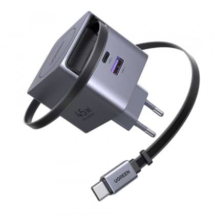 Wall Charger Ugreen X614, 45w, 3a, 1 X USB-A - 1 X USB-C, With USB-C Καλώδιο, Grey