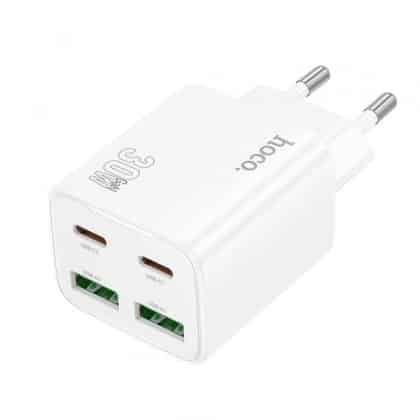 Wall Charger Hoco N56, 30w, 3a, 2 X USB-A - 2 X USB-C, White