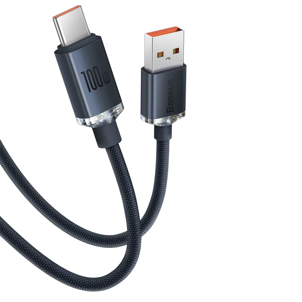 Baseus - Data Καλώδιο Crystal Shine (cajy000401) - Usb To Type-C, 100w, 1.2m, Super Fast Charging, Nylon Braided - Black - Image 2
