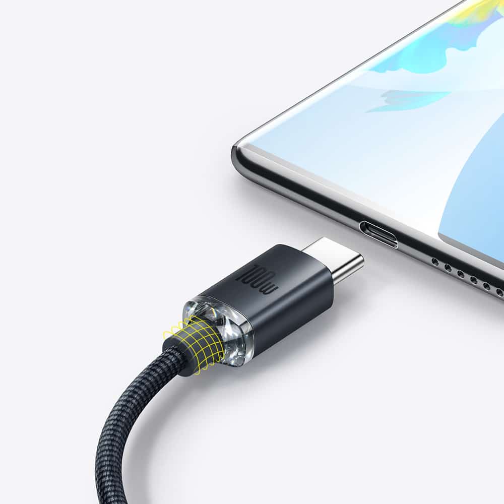 Baseus - Data Καλώδιο Crystal Shine (cajy000401) - Usb To Type-C, 100w, 1.2m, Super Fast Charging, Nylon Braided - Black - Image 5